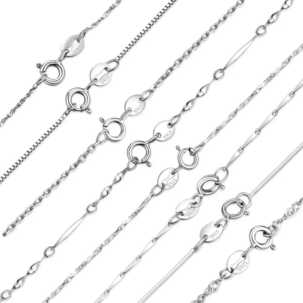 JewelryPalace Genuine 100% 925 Sterling Silver Necklace Ingot Twisted Trace Belcher Snake Bar Singapore Box Chain Necklace Women