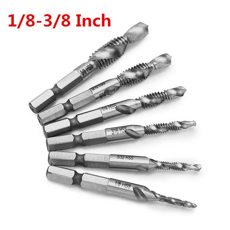 6 Pcs Hex Shank HSS Screw Thread Bit High Speed Steel Metric Tap Drill Bits Screw Machine Compound M3 M4 M5 M6 M8 M10 Hand Tools