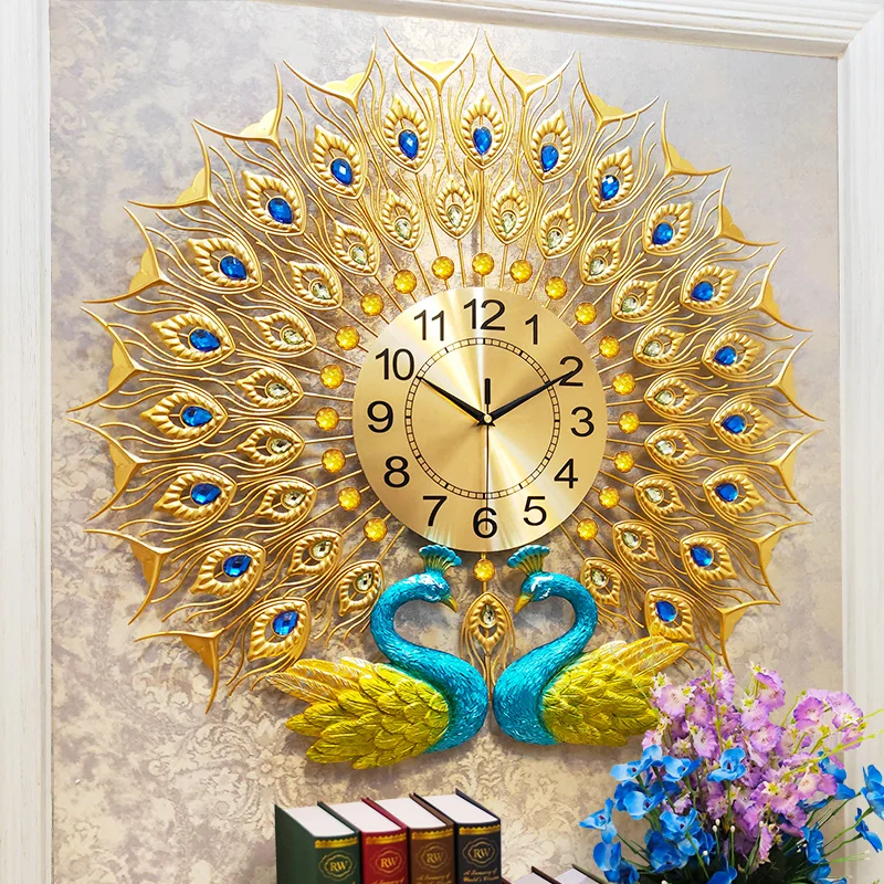 3D Peacock Wall Clock Europe Decor Wall Watch Home Living Room/Bedroom Mute Clock Wall Modern Design Metal Digital Wall Clocks