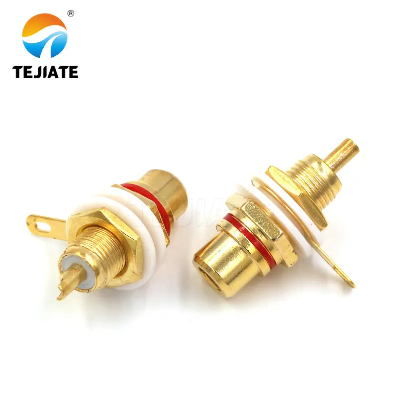 2PCS Lotus Female Base AV Plug RCA Lotus Female Socket Audio Amplifier Gold Plated Red/Black