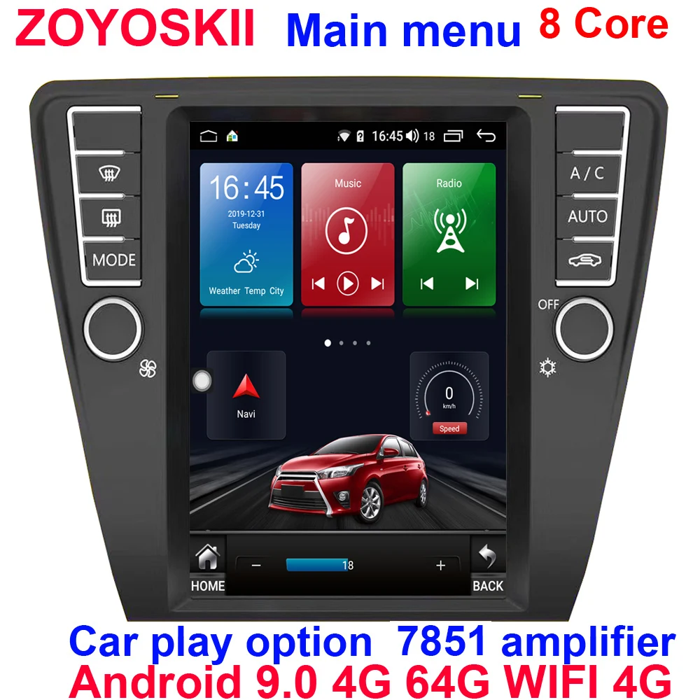 

Android 9.0 os 10.4 inch vertical tesla style CAR Radio GPS bluetooth Navigation player for For Skoda Octavia 2015-2017