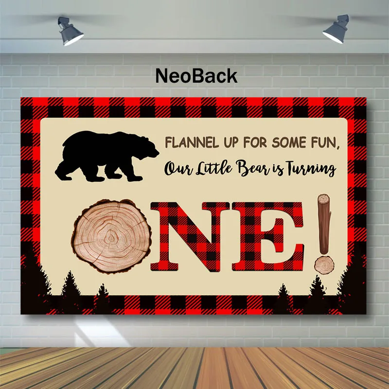 Wild One Lumberjack Birthday Backdrop Boys First Red Black Buffalo Plaid Photo Background Adventure Tribal Photography Backdrops