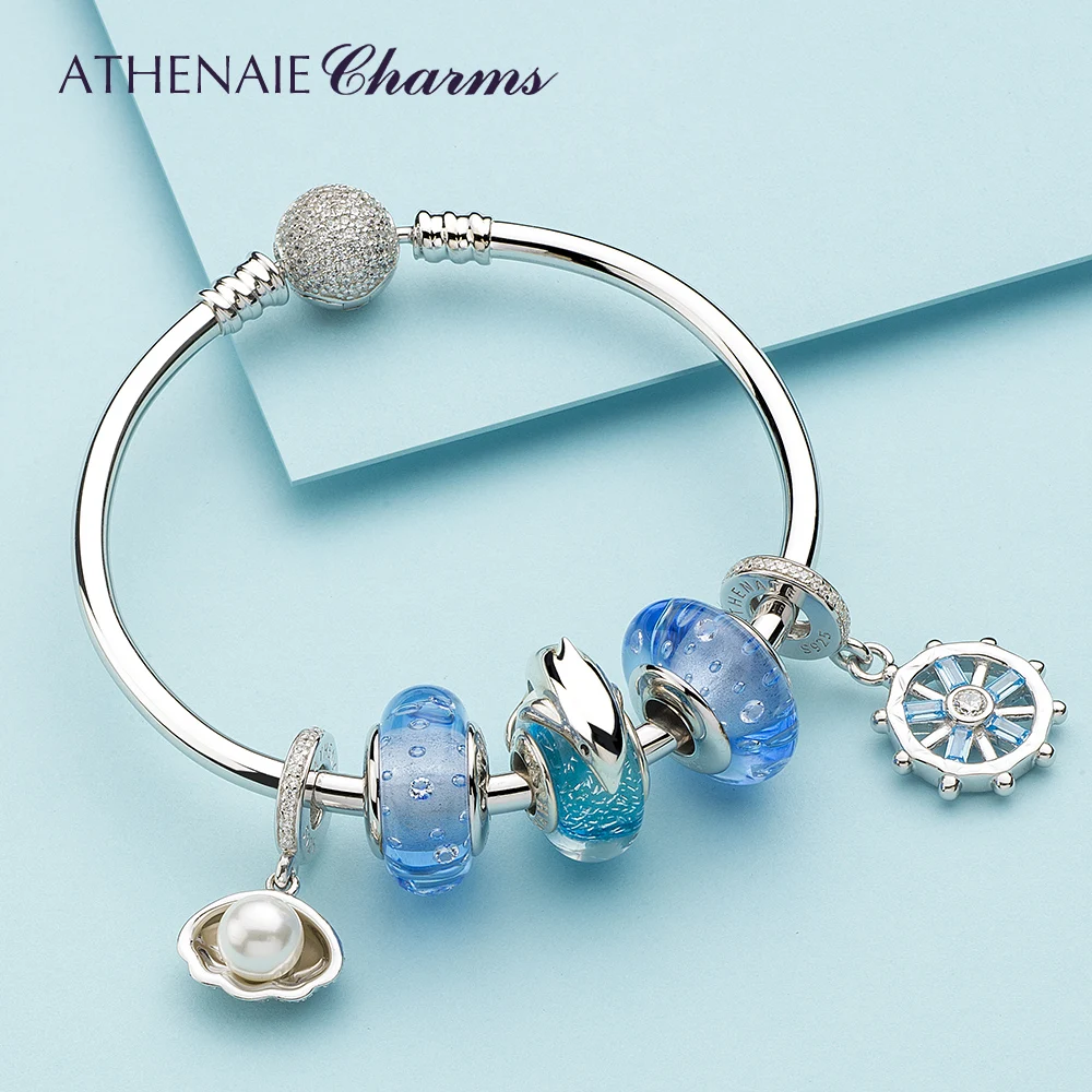ATHENAIE Playful Dolphin Charms fit Bracelet & Necklaces 925 Sterling Silver Italian Murano Glass Charm Bead for Women Jewelry