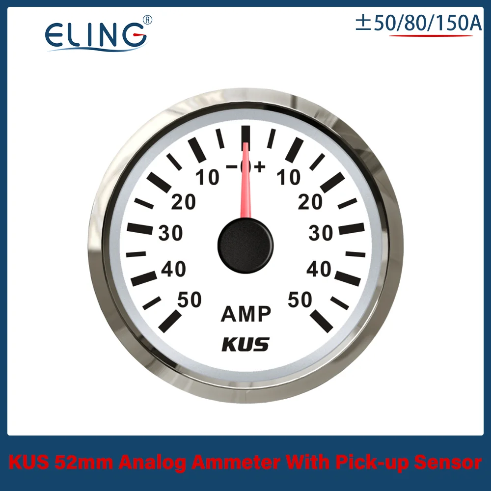 

KUS Car Ship 52mm Ampere Gauge Ammeter AMP Meter ±50A ±80A ±150A with Current Sensor and Red/Yellow Backlight 12V 24V