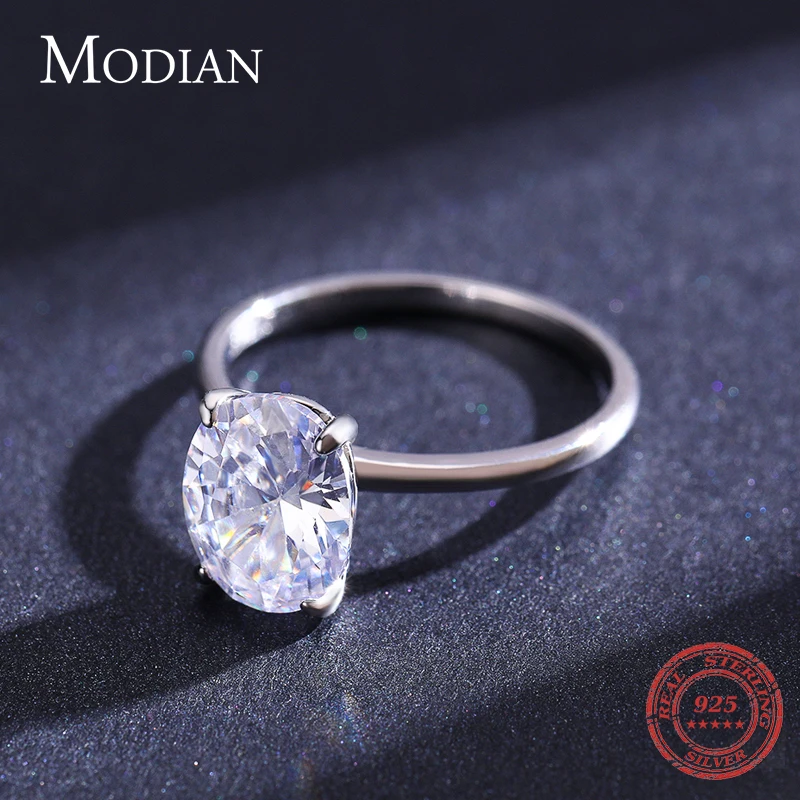 Modian Basic 925 Sterling Silver Big  Luxury Oval Cut Clear Zirconia Finger Ring For Women Engagement Wedding Band Promise Ring