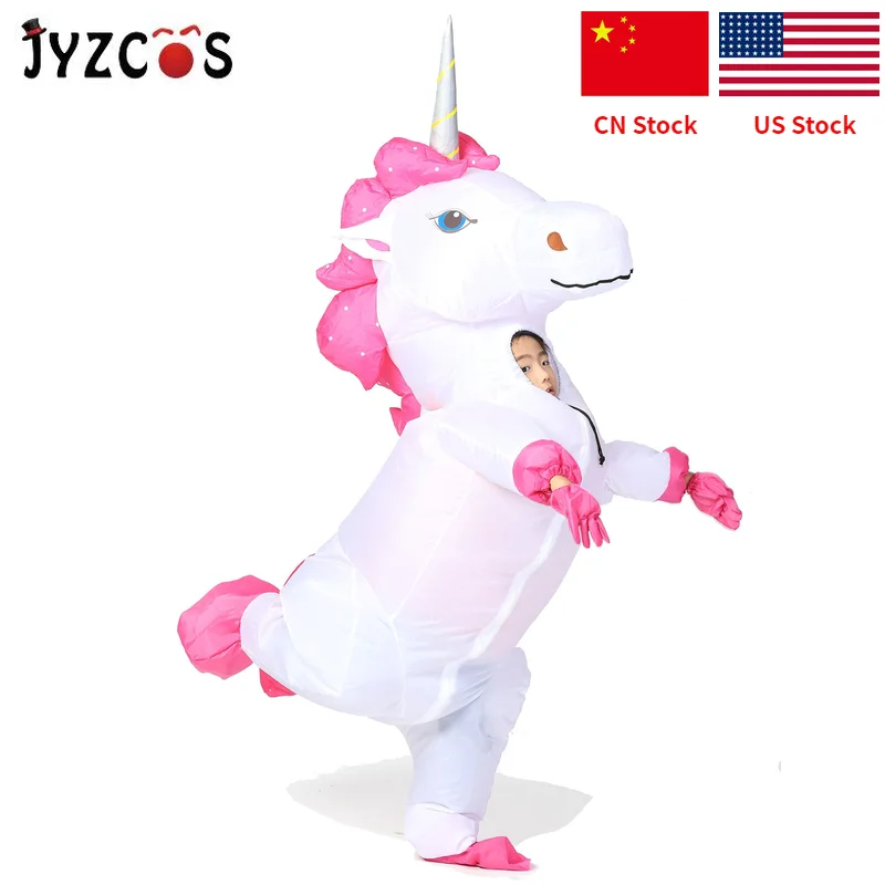 JYZCOS New Unisex Adults Kids Inflatable Unicorn Costume Carnival Halloween Costumes Animal Cosplay Clothing Fancy Dress Suits