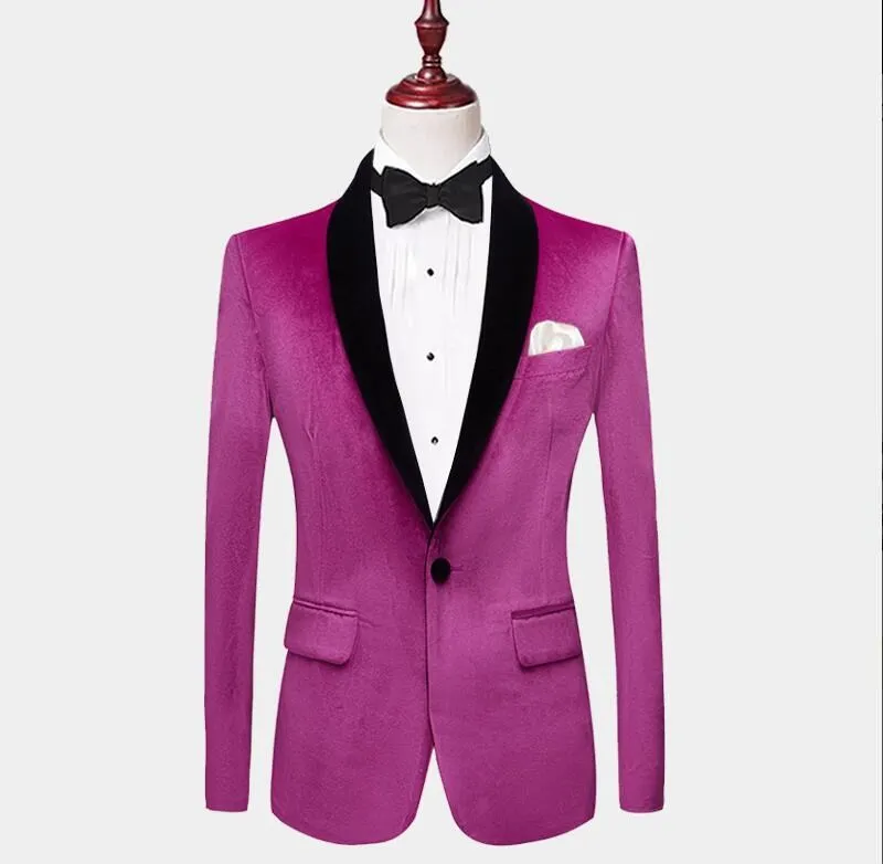 

Real Photo Velvet With Black Shawl Collar Groom Tuxedos Men's Prom Party Dinner Business Suits (Jacket+Pants+Bow Tie) K:239
