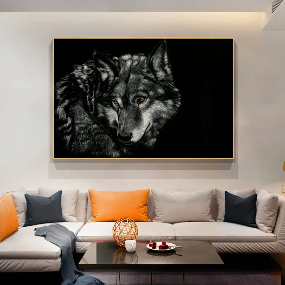 

Minimalism Black And White Cool Wolf Big Poster Animal Canvas Painting Prints Wall Decor Picture For Living Room Wall Decoration