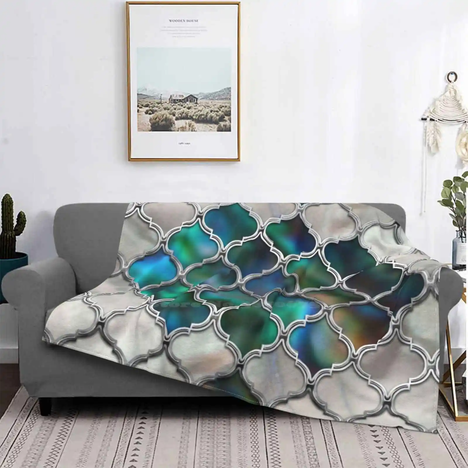 Moroccan Pattern On The Pearl And Color Shell Air Conditioning Blanket Travel Portable Blanket Pearl Abalone Shell Pattern