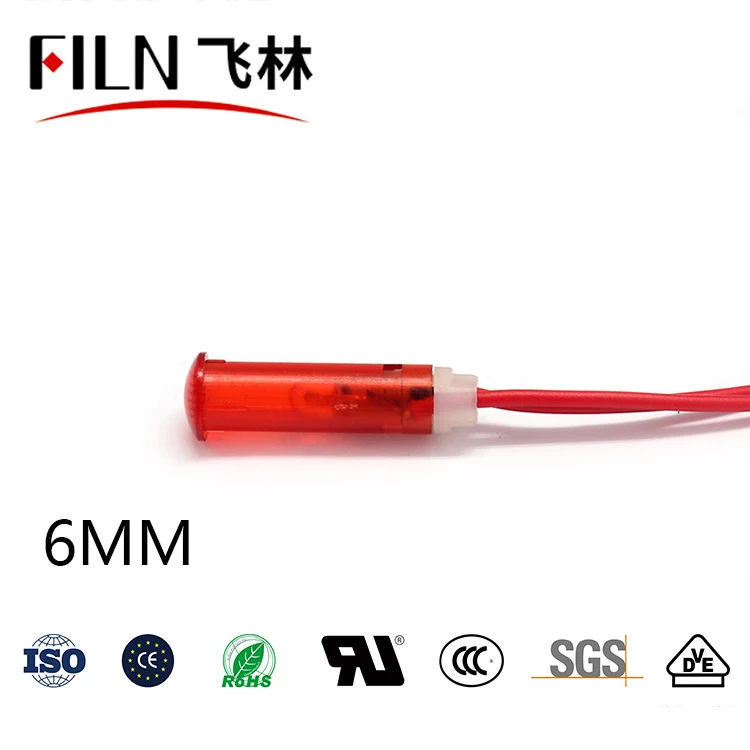 FILN Plastic 6mm 12v 110v 24v 220v Signal Lamp High Quality Indicator Light with Wire