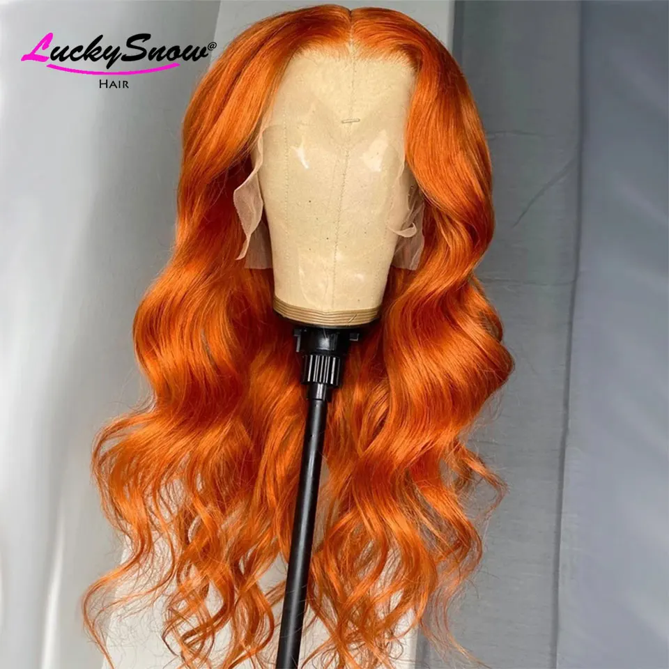 180 Dichte Ingwer Orange Körperwelle HD Transparent 13x4 Lace Frontal Perücken Brasilianische farbige leimlose Perücke Echthaar für Frauen