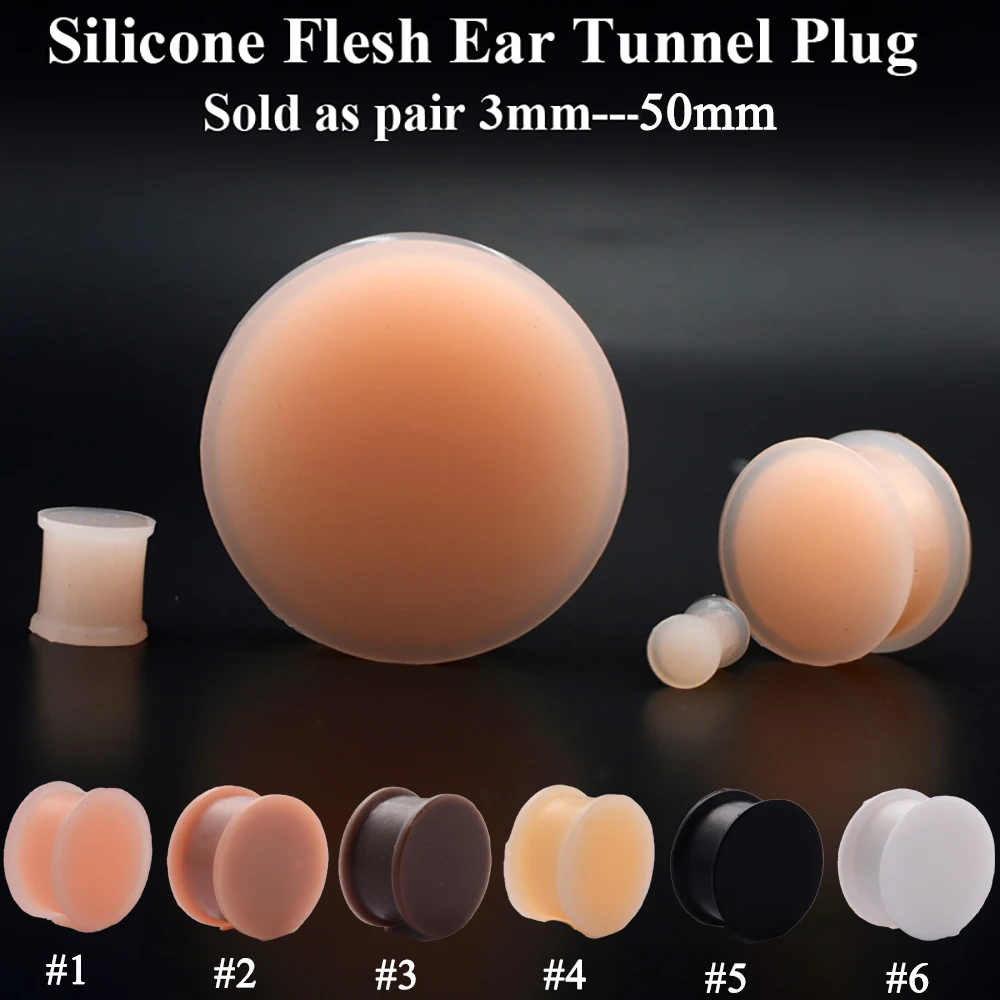 1 Para Silikonowe elastyczne grube zatyczki do uszu Solid Flesh Tunnel Duży rozmiar ucha Expandar Biżuteria do przekłuwania uszu 3mm-50mm