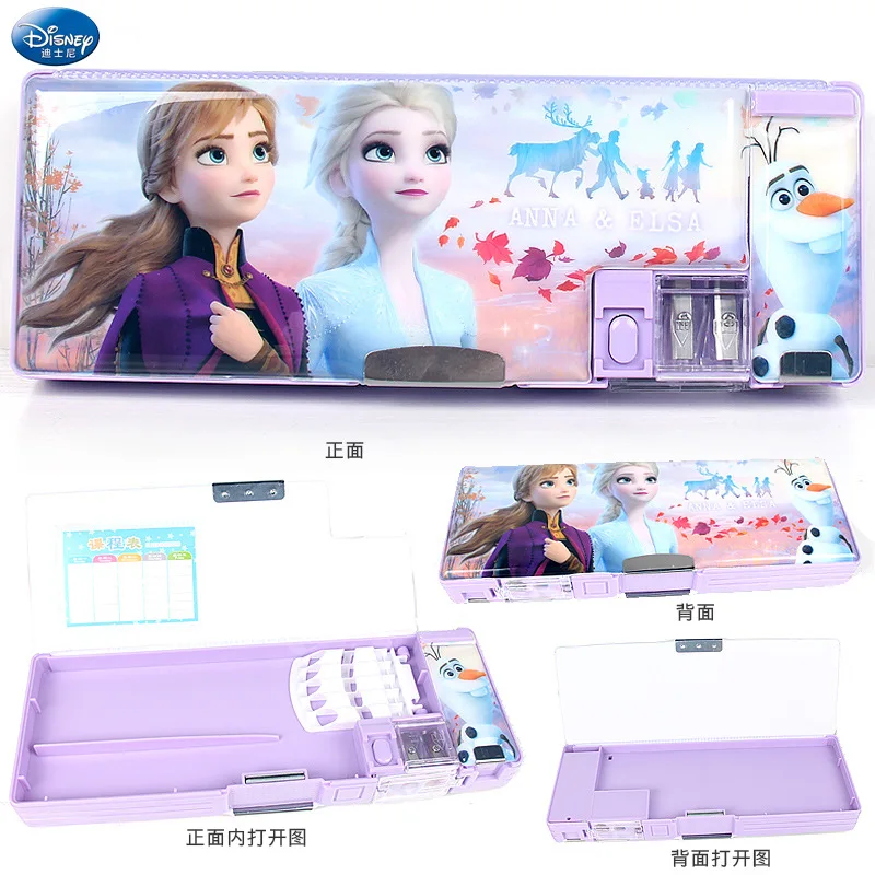 Imagem -04 - Disney Frozen Bonito Colorido Papelaria Caixa Multifuncional Grande Capacidade Lápis Case com Lápis Sharpener Escola Suprimentos Presente