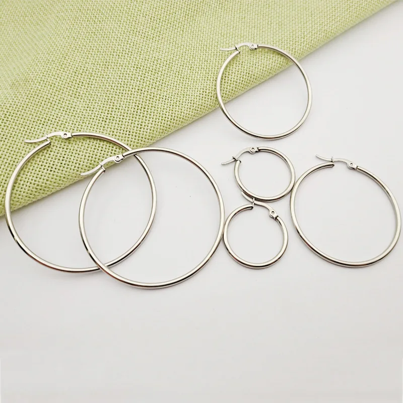 Simple Stainless Steel Large Hoop Earring Exaggerate Smooth Surgical Steel Round Loop Earring for Women Ear Ring Jewelry