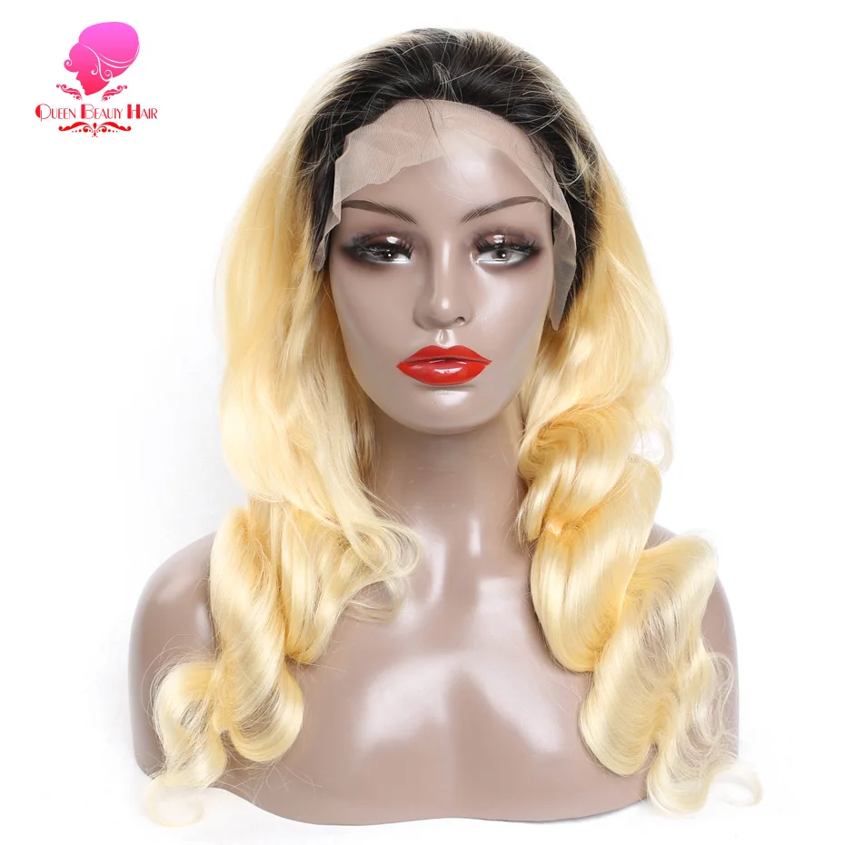 13x6 Full Lace Frontal Perücke aus Echthaar, 1B 613 Ombre Blonde Perücke mit dunklen Ansätzen, peruanische Body Wave Lace Front Echthaarperücken für Frauen – Detail 11