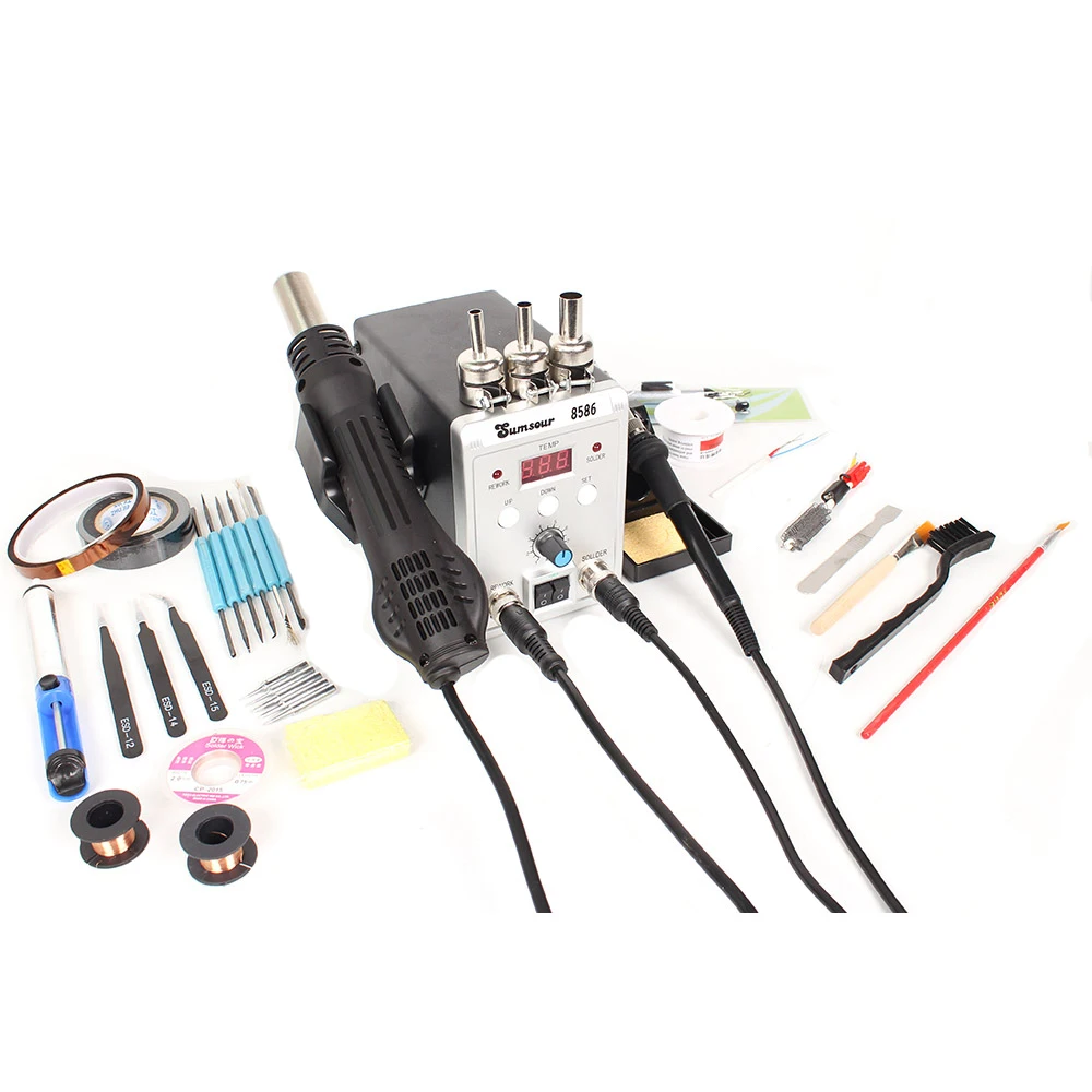 Sumsour Soldering Station 8586 760W Digital Display Adjustable Temperature Hot Air Gun Solder Iron  2 in 1 Welding Repair Tool