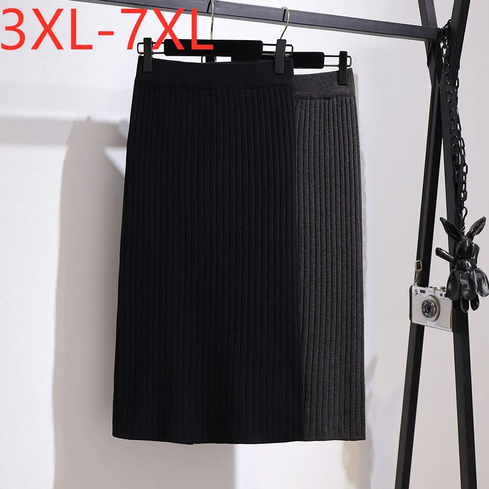 New Ladies Autumn Winter Plus Size Women Clothing Sweater Midi Skirt For Women Large Casual Elastic Thick Slim Knit Skirts 7XL