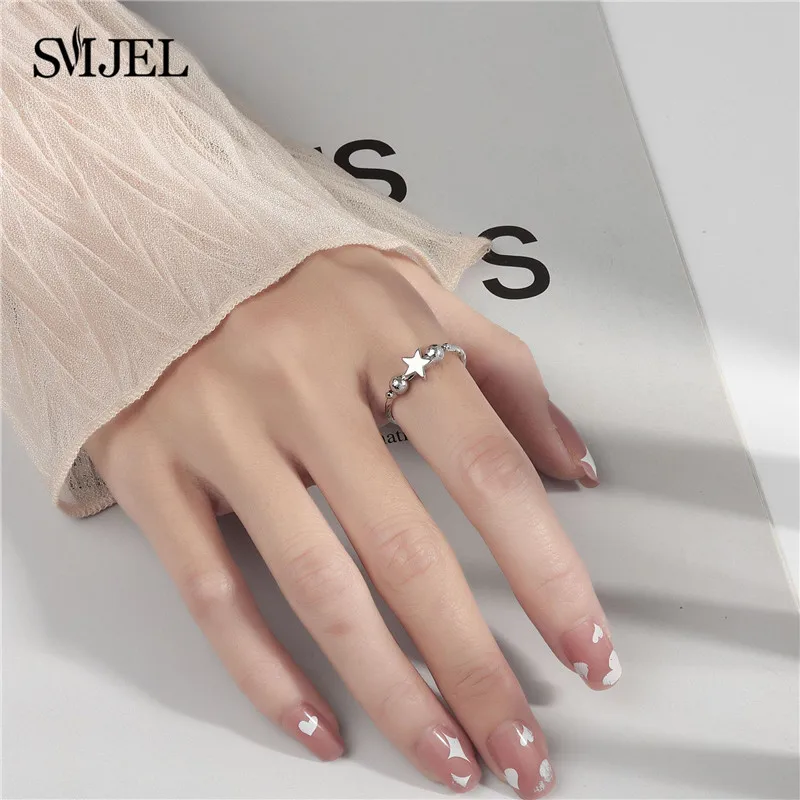 Fashion Metal Beads Star Charm Anxiety Ring for Women Girl Design Spinner Spiral Fidget Rings Anti Stress Toy High-stress people