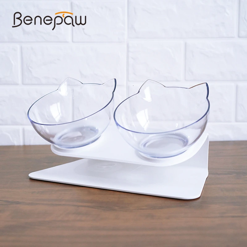 Benepaw Nontoxic Double Cat Bowl Cervical Spine Protection Removable Food Water Kitten Pet Feeding Bowl With Raised Stand