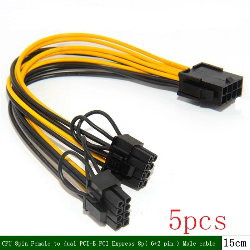 cable Hot sale 5pcs/lot CPU 8pin Female To dual PCI-E PCI Express 8p( 6+2 pin ) Male power  18AWG wire for graphics  For BTC