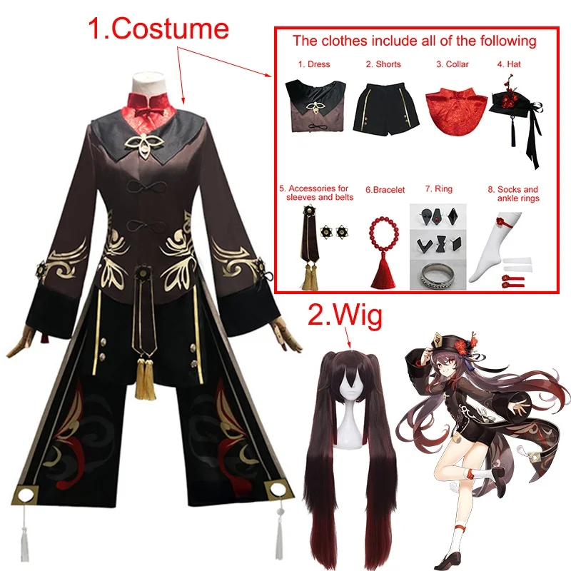 

Genshin Impact Hu Tao Full Cosplay Costume Chinese Ancient Costume Halloween Carnival Clothes For Girls