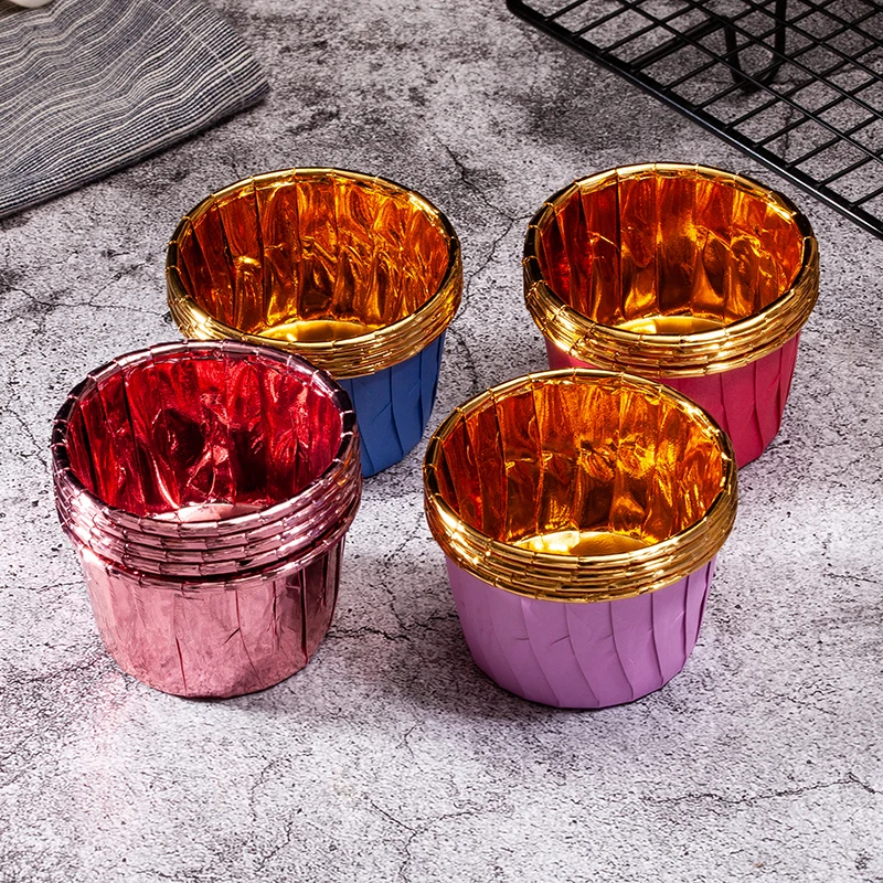 50pcs Net red pink cupcake paper cup ins wind tray baking golden chiffon muffin cup high temperature household pastry cup