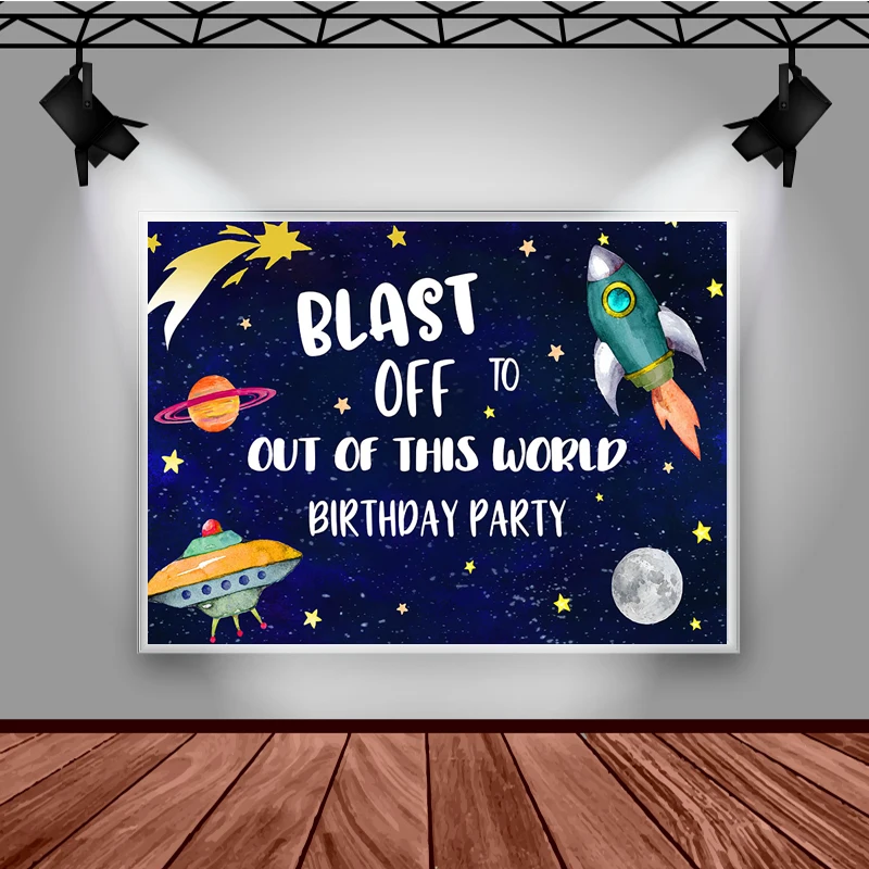 Mocsicka Out Of This World Photography Background Spaceship Moon Decoration Props Children Birthday Party Photo Backdrop Studio