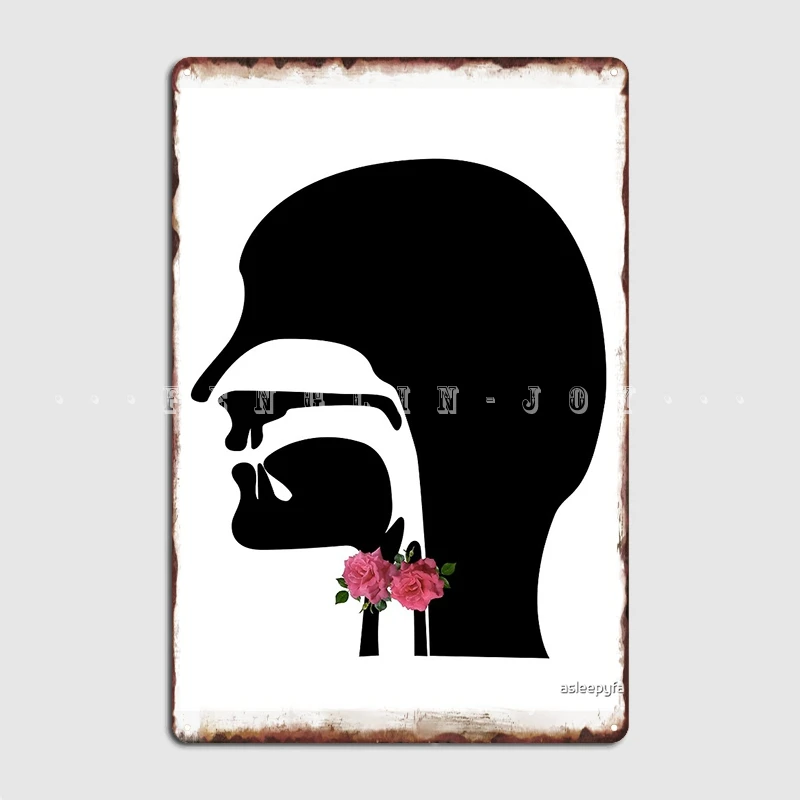 Vocal Tract Midsagittal Section With Roses For Vocal Folds Metal Sign Bar Cave Vintage Mural Painting Tin Sign Poster