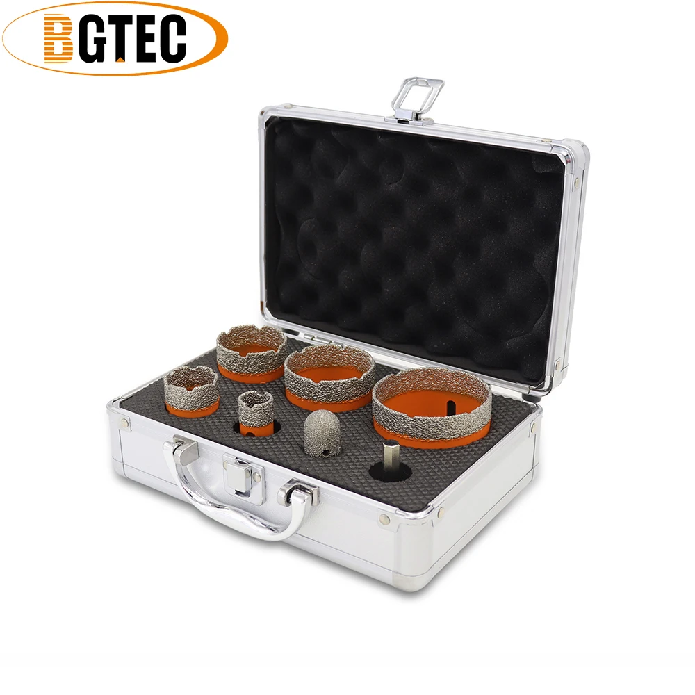 BGTEC 1set 20/32/45/55/68/F20/HEX Vacuum Brazed Diamond Drill Core Bits With Box M14 Hole Saw Granite Marble Ceramic Finger Bit