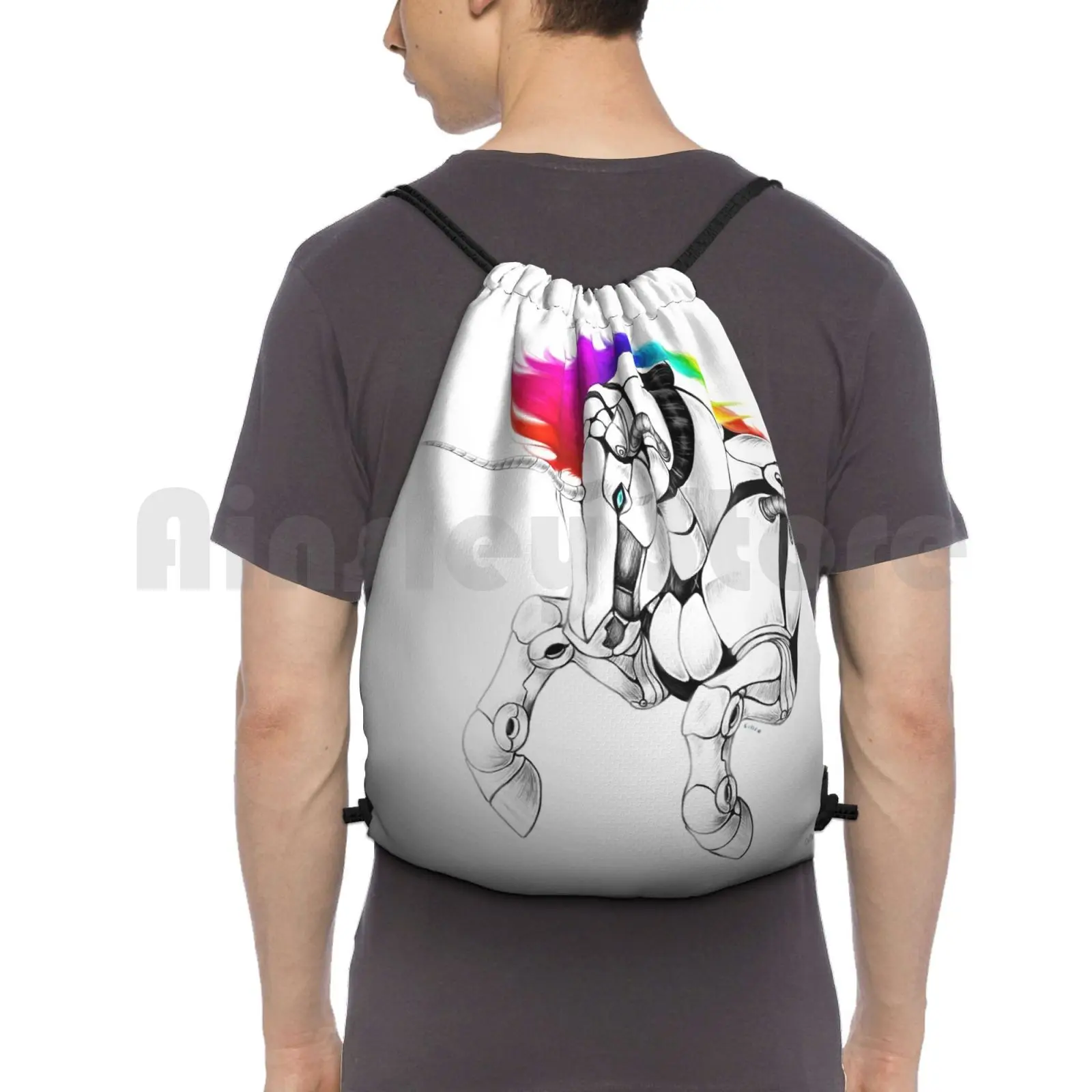 Robot Unicorn Attack Backpack Drawstring Bag Riding Climbing Gym Bag Robot Unicorn Attack Video Games Robot Unicorn