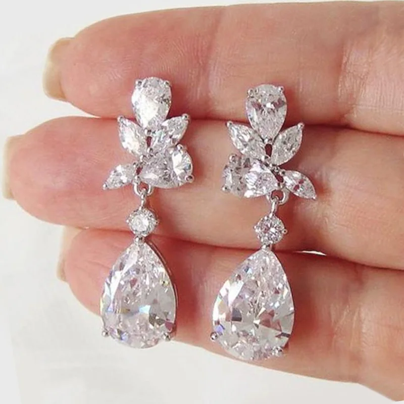 Huitan Transparent Cubic Zirconia Dangle Earrings Women for Engagement Wedding Graceful Lady's Earrings Party Fashion Jewelry image 2