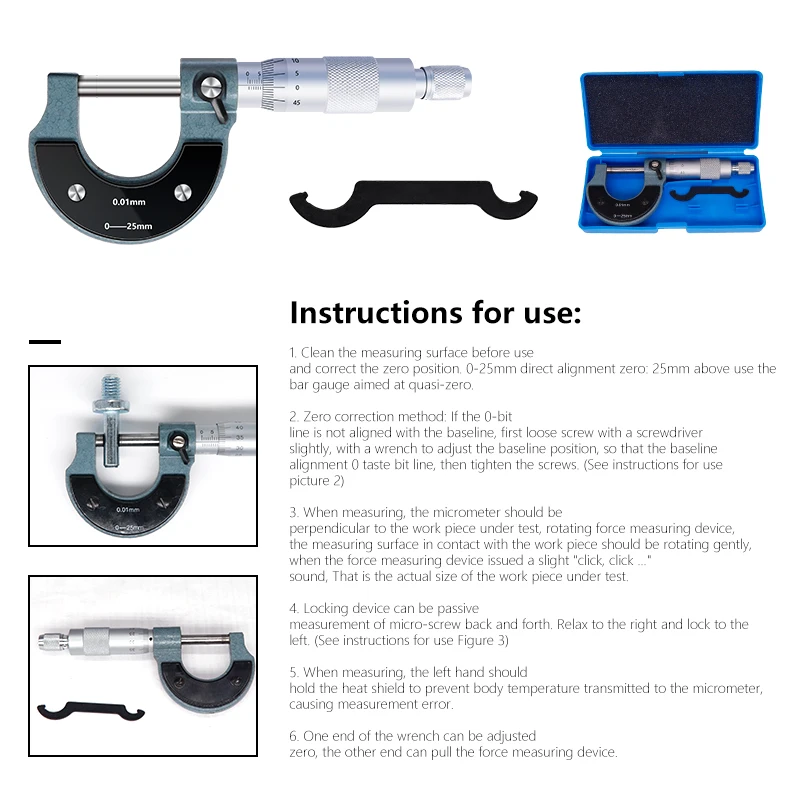 XCAN Caliper 0-25mm 0.01mm Outerside Micrometer Measure Precision Gauge Metal Caliper Measuring Tools