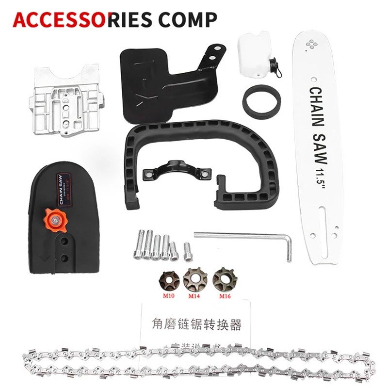 Adaptador de sierra de cadena eléctrica, soporte convertidor, juego DIY para amoladora angular eléctrica de 11,5 pulgadas, herramienta de carpintería M10 M14 M16