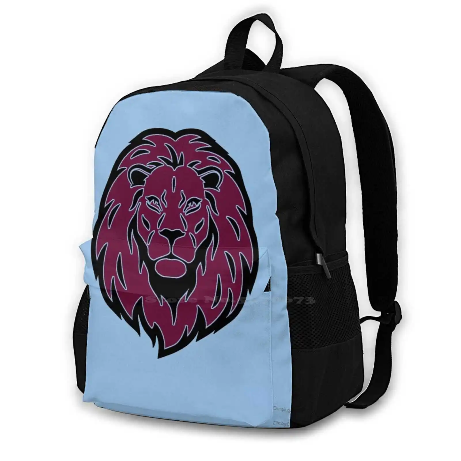 The Mighty Lion Bag Backpack For Men Women Girls Teenage Aston Villa Football Claret Blue Utv Vtid Lion