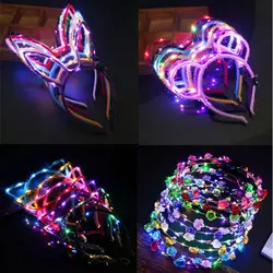 Tocado luminiscente para orejas de gato, banda para el pelo con orejas de conejo, juguetes Flash LED, 1 piezas