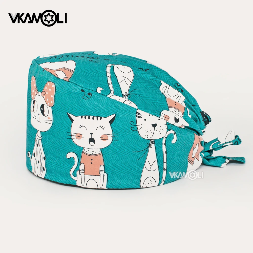 Chapeau élastique en coton avec impression de dessin animé pour homme et femme, accessoire de toilettage pour animaux de compagnie, idéal pour le travail en laboratoire, vente en gros