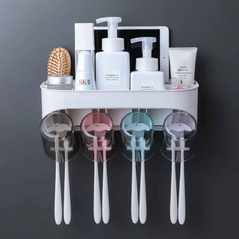 Automatic Toothpaste Dispenser Squeezer Toothbrush Holder Makeup Storage Rack Hair Dryer Shelf Bathroom Cosmetic Organizer