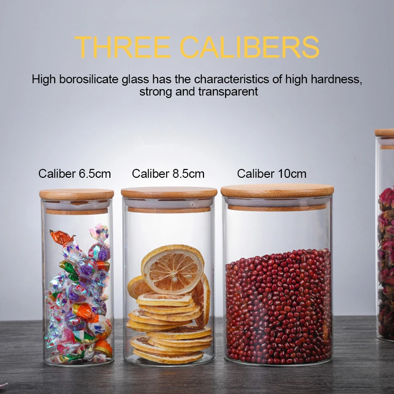 Jars for Bulk Cereals Storage in the Kitchen Sealed Glass Bottle Food Container Wooden Lid Coffee Bean Spice Sugar Can Organizer