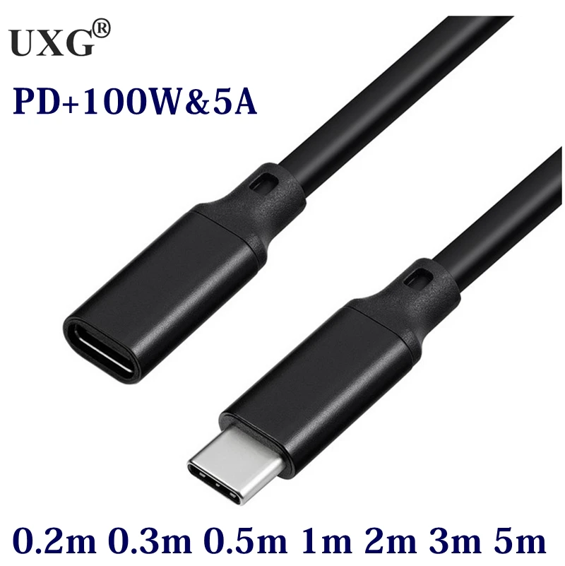 10Gbps Gen2 Type-C USB 3.1 Male to USB-C Female Extension Data 100W Charging Cable Extender Cord Reversible Design 0.3m1m 2m 5m
