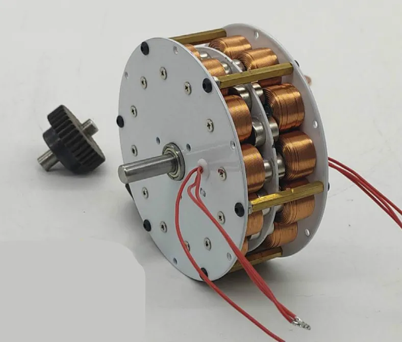 Gerador de disco de camada dupla com núcleo de ferro, multipolo, magnético forte, trifásico, geração de energia CA, 80W-100W