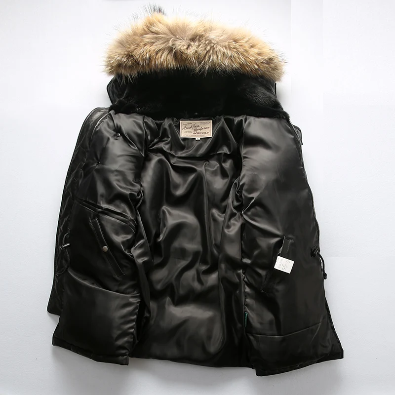 018 Read Description! High Quality Super Warm Genuine Mens Sheep Skin Duck Down Leather Coat