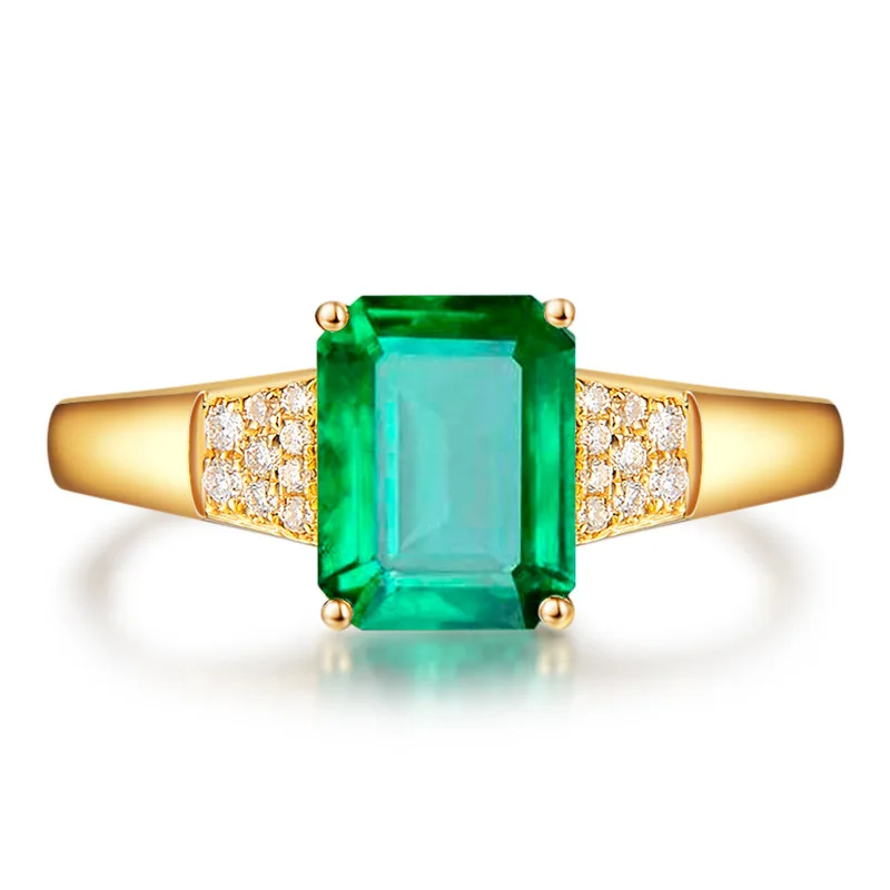Natural Emerald Rings for Loves Soild 14K Yellow Gold Engagement for Couples Vintage Temperament Luxury Jewelry Resizable Gift