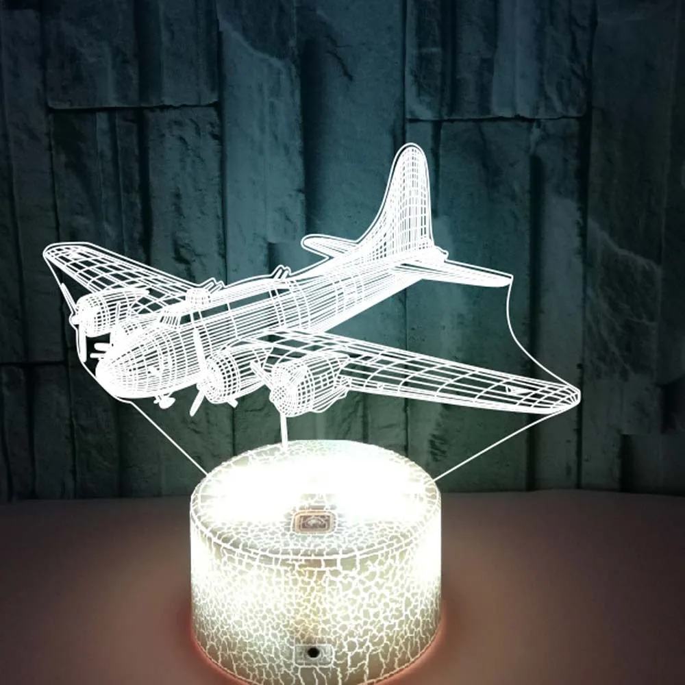 Flying Remote Control Aircraft Air Plane 3D LED Table Lamp Optical Illusion Night Light 7 colors change