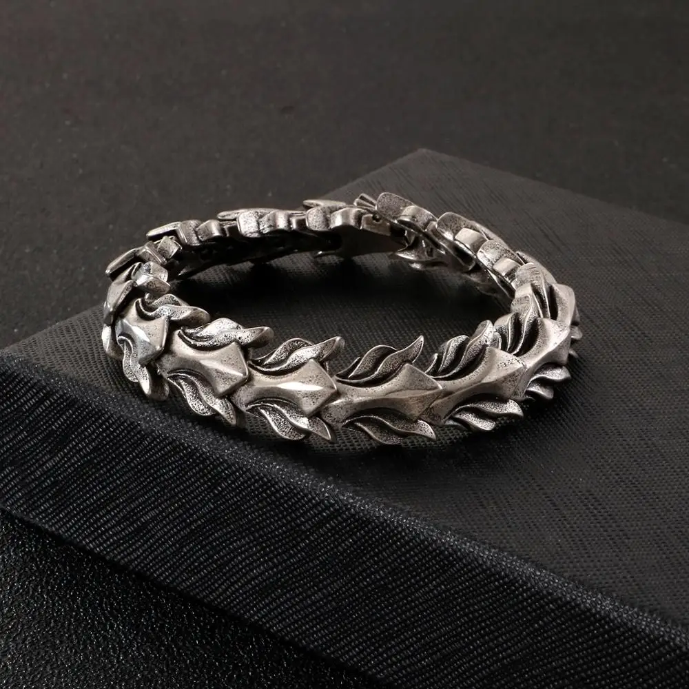 Fongten 17mm Width Dragon Chain Bracelet For Men Stainless Steel Charms Men Bracelets Bangle Ancient Silver Color Jewelry