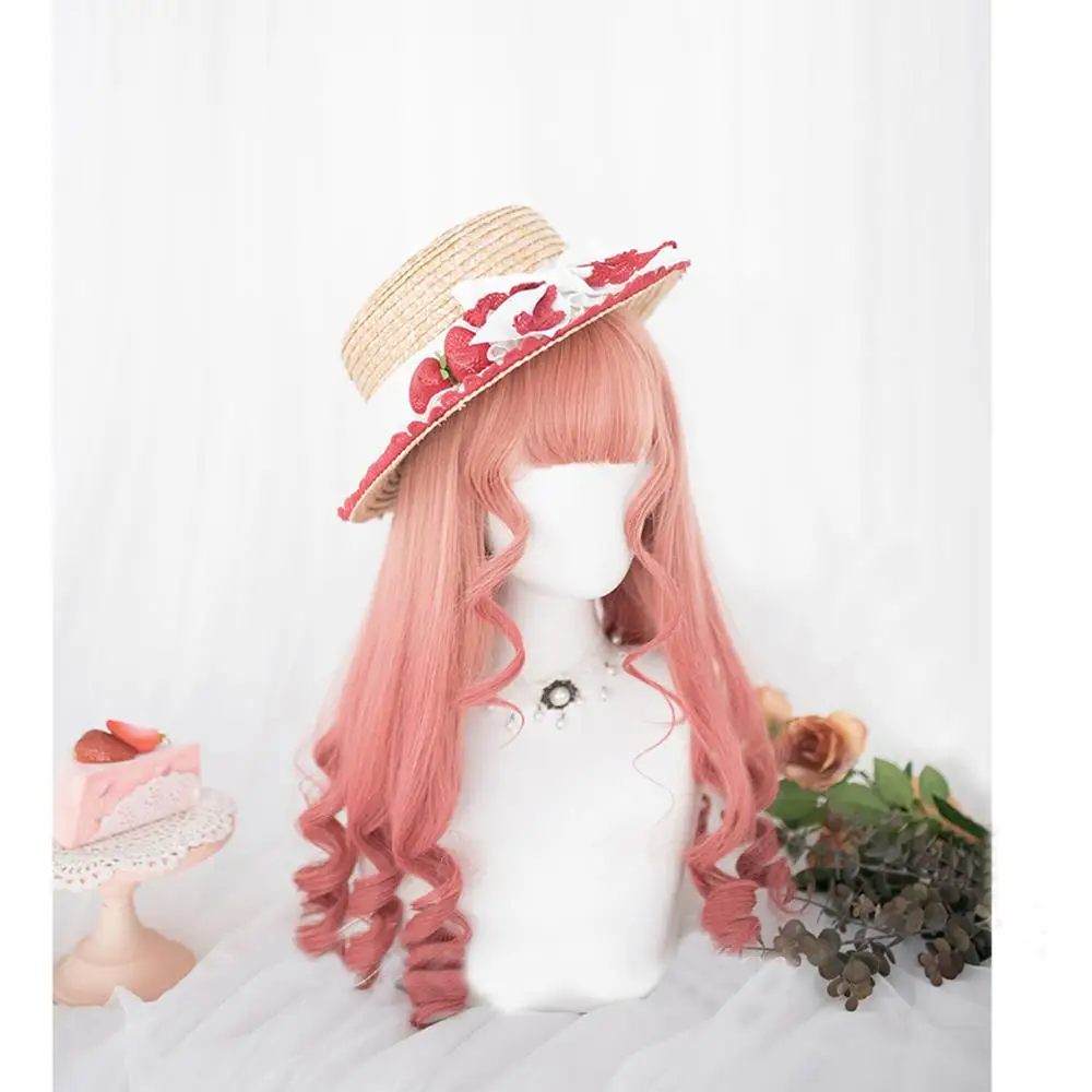 CosplayMix – perruque synthétique longue bouclée ombrée pastèque pour femmes, 55CM, perruque + bonnet pour fête d'halloween