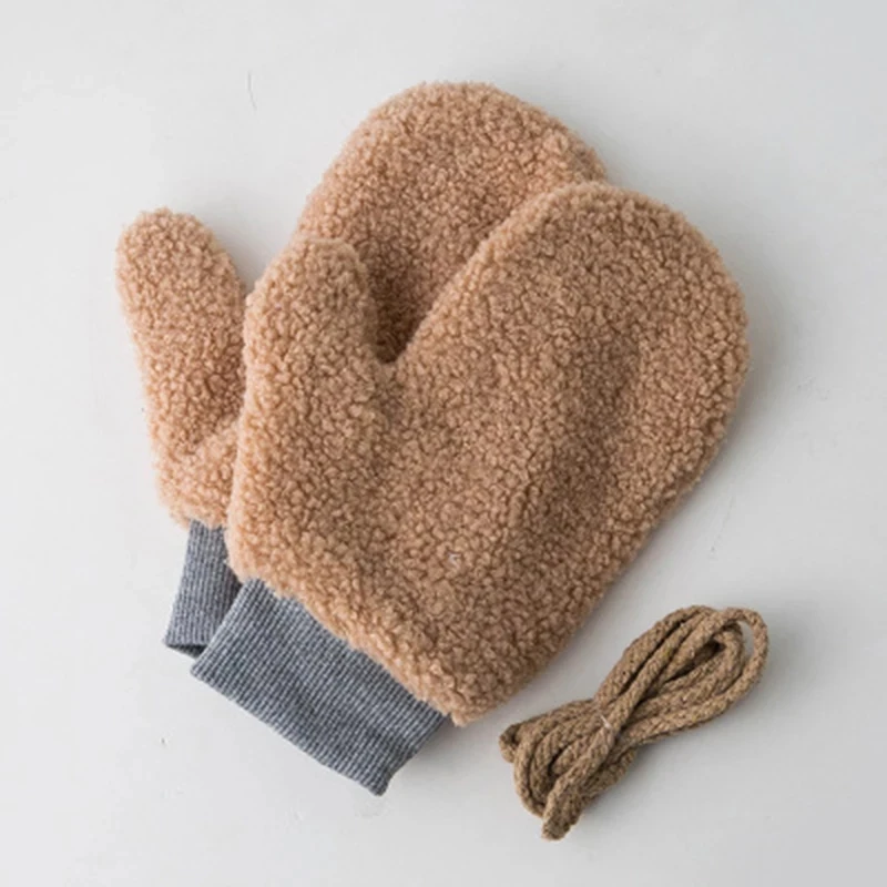 Winter Lamb Wool Halter Neck Full Finger Warm Mittens Korean Female Double Layer Plush Thicken Windproof Cycling Gloves H36