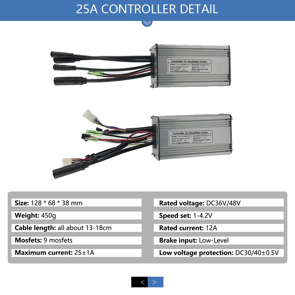 25A/36V/48V 750W 9 Mosfets KT 25A Electric Bike Controller with Light Function, Waterproof Plug for Electric Bicycle Kit