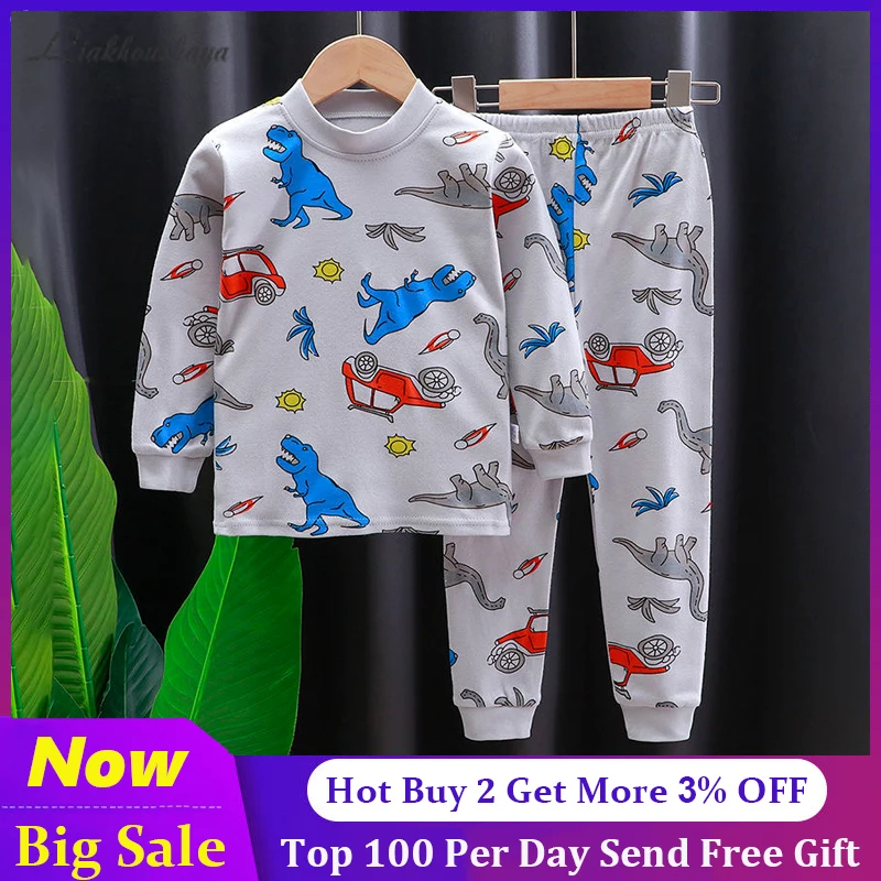 90-160cm Kids Pajamas Sets Cotton Boys Sleepwear Suit Autumn Girls Long Sleeve Pijamas Tops+Pants 2pcs Children Clothing