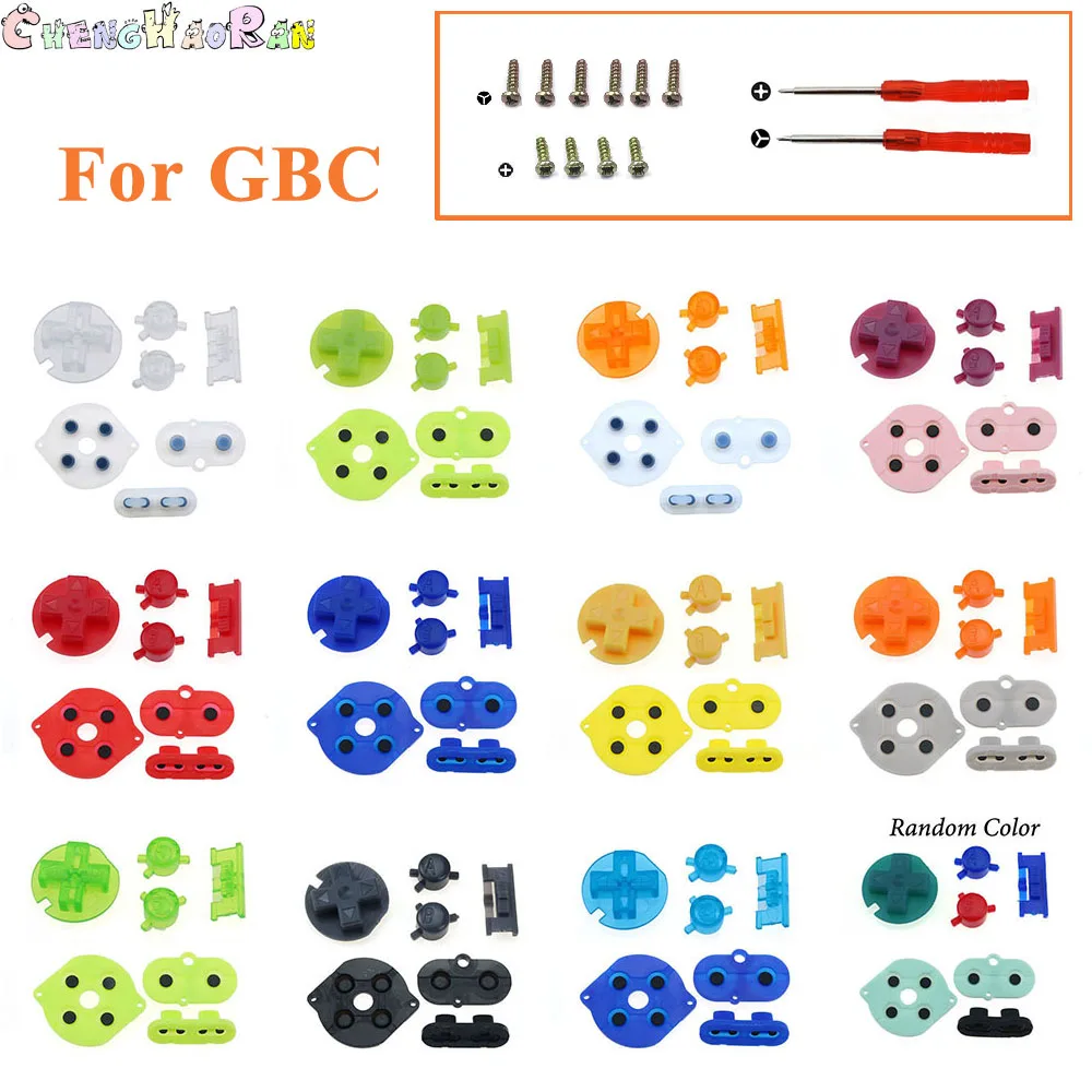 

1x For GBC Silicone Rubber Conductive Button Plastic D Pads AB Power ON/OFF Buttons Keypads for Gameboy Color screws screwdriver