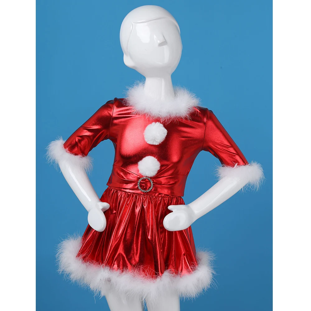 Ragazze Lucido Metallizzato Jazz di Ballo del Costume Di Natale Rave Abiti Body Vestito di Natale Figura Vestito Pattinaggio Su Ghiaccio Dress